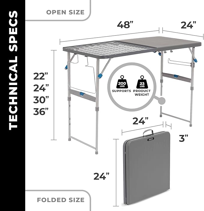 Core 4 Foot Tailgating Table – Adjustable Height, Camping Table