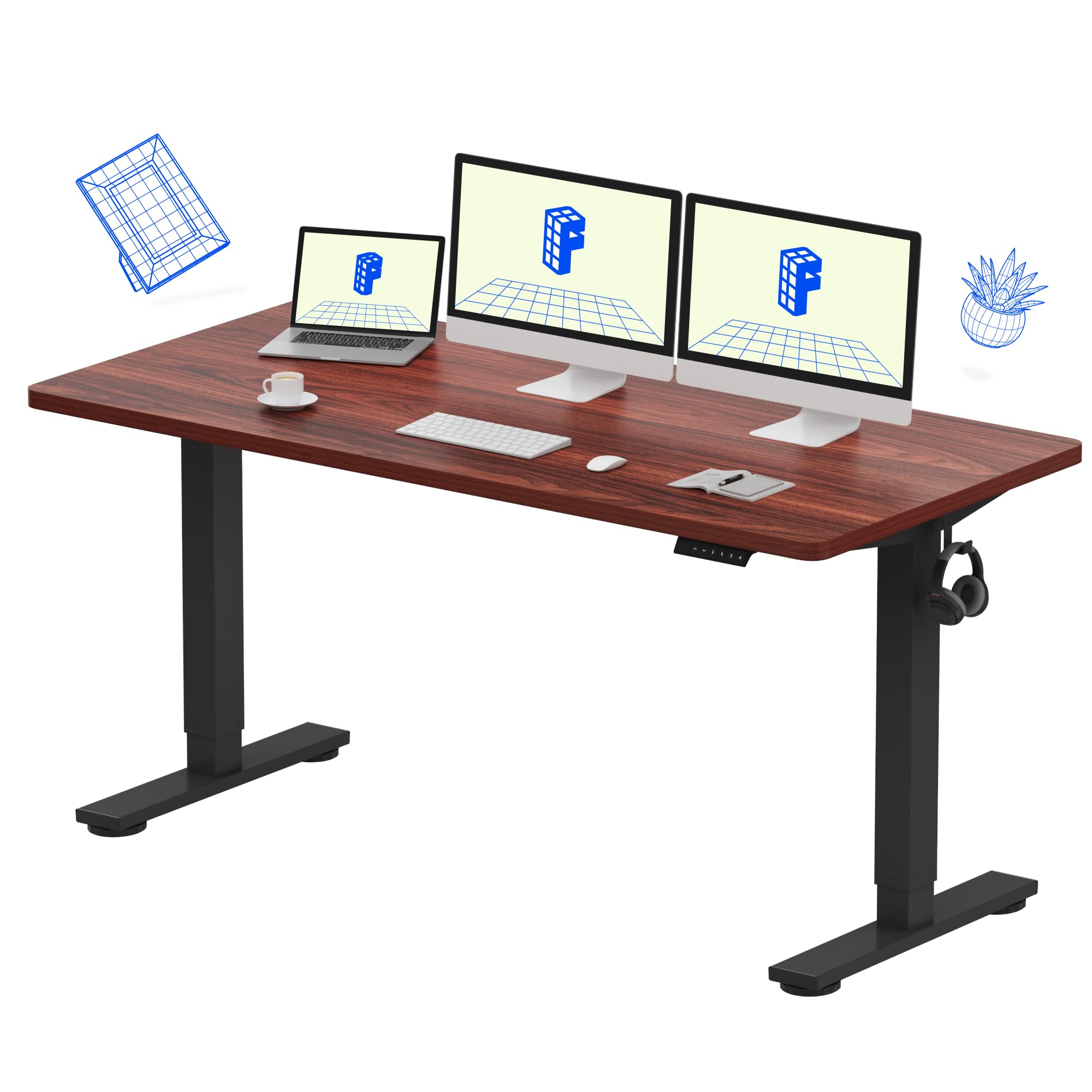 Flexispot 55 X 28 Inches Electric Stand Up Metal Desk Workstation, Whole Piece Desk Board Home Office Computer Standing Table Height Adjustable Desk Black Frame and 55 Black Top-GCC Home Center