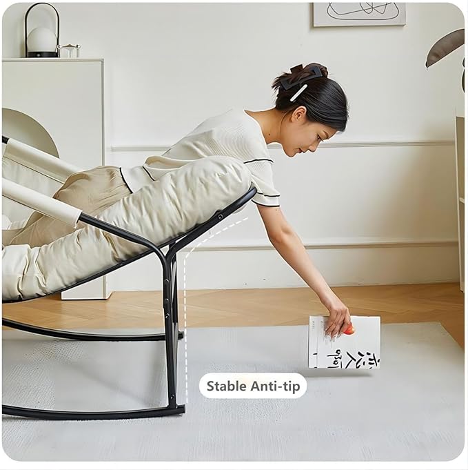 Double Living Room Recliner Outdoor Rocking Chair Lawn Camping Chair Adult Chair with Seat Cushion Side Storage Bag Suitable for Lawn, Backyard - Beige-GCC Home Center