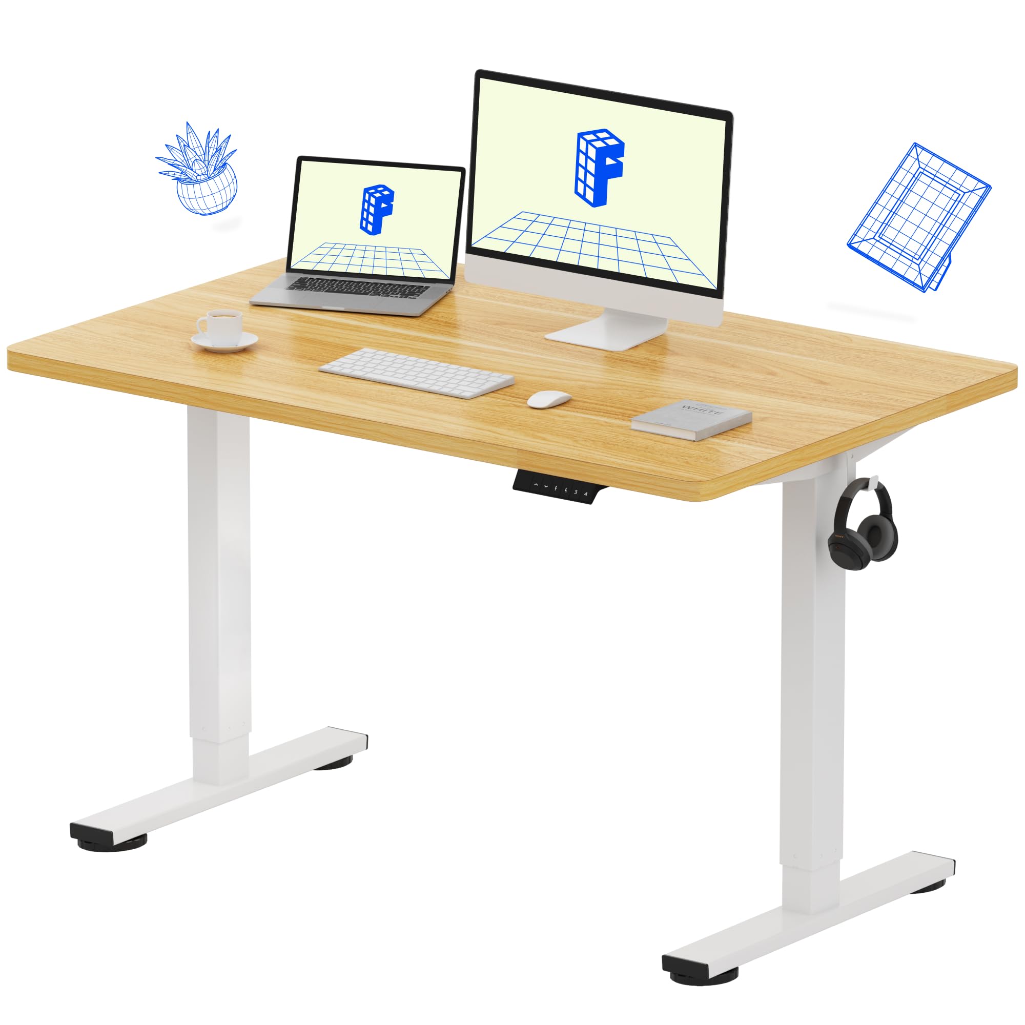 Flexispot 55 X 28 Inches Electric Stand Up Metal Desk Workstation, Whole Piece Desk Board Home Office Computer Standing Table Height Adjustable Desk Black Frame and 55 Black Top-GCC Home Center