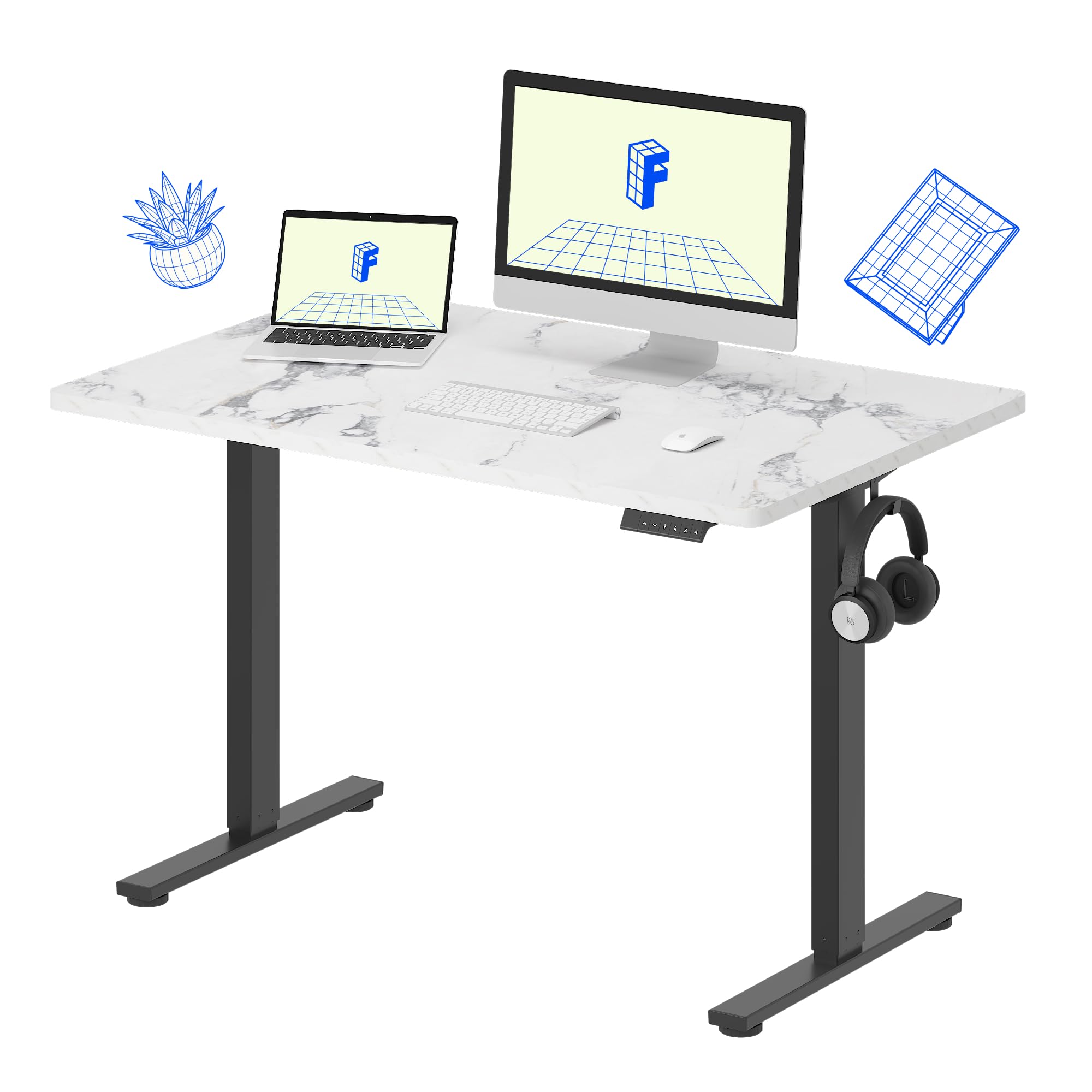 Flexispot 55 X 28 Inches Electric Stand Up Metal Desk Workstation, Whole Piece Desk Board Home Office Computer Standing Table Height Adjustable Desk Black Frame and 55 Black Top-GCC Home Center