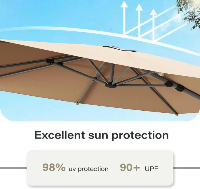 Aluminum Garden Umbrella with Marble Base, Solar Light-GCC Home Center