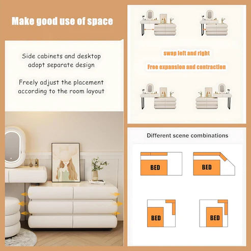 Modern Minimalist Makeup Dresser Desk for Bedroom-Elegant Solid Wood Vanity Table-GCC Home Center