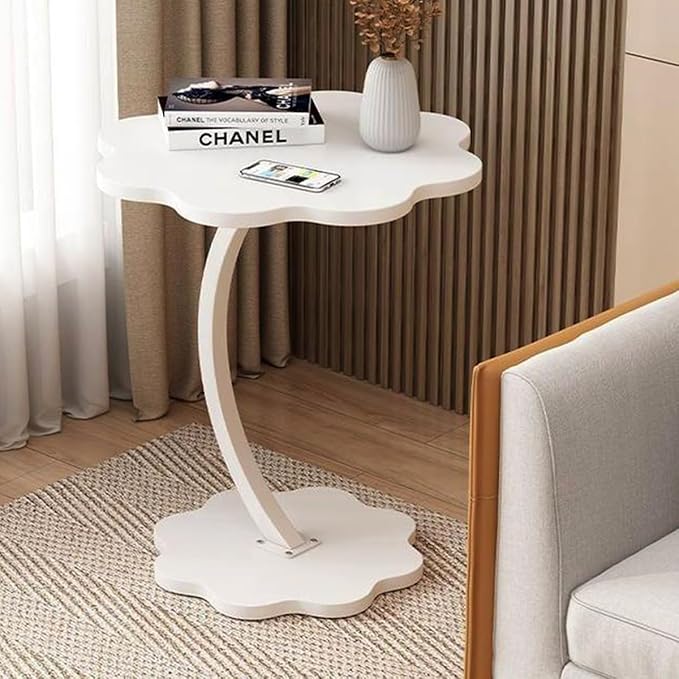 Flower-Shaped C-Shaped Side Table – Small Modern End Table & Nightstand, White (40×30×62 cm)