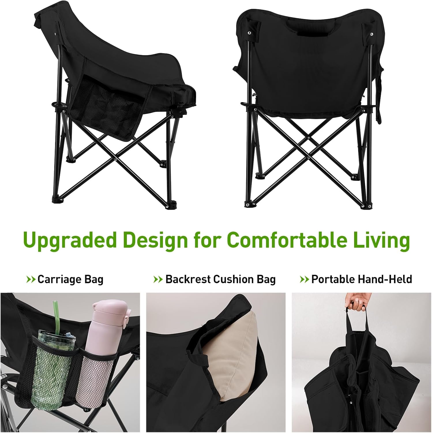 Folding Moon Chair, Portable Lightweight Camping Chair with Side Pocket, Foldable Backpacking Chair-GCC Home Center