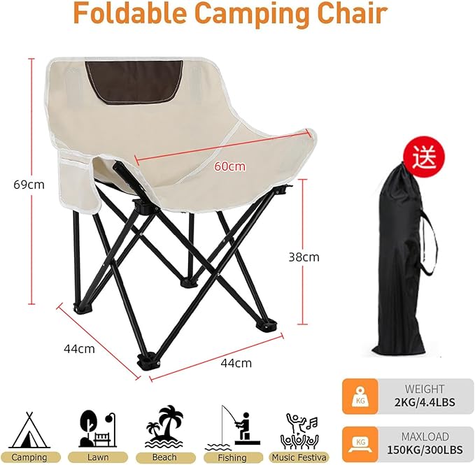 Camping Folding Chair, Heavy Duty Foldable Beach Chair with Cup Holder and Carrying Bag, Portable Camping Chair-GCC Home Center
