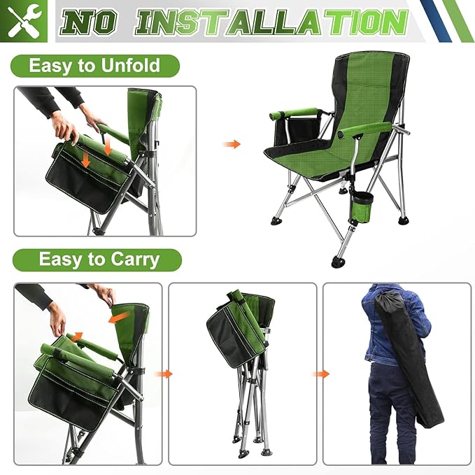 Folding Camping Chair Portable Outdoor Beach Chair, Heavy Duty Foldable Lawn Chair, Collapsible Lightweight Camp Chair-GCC Home Center