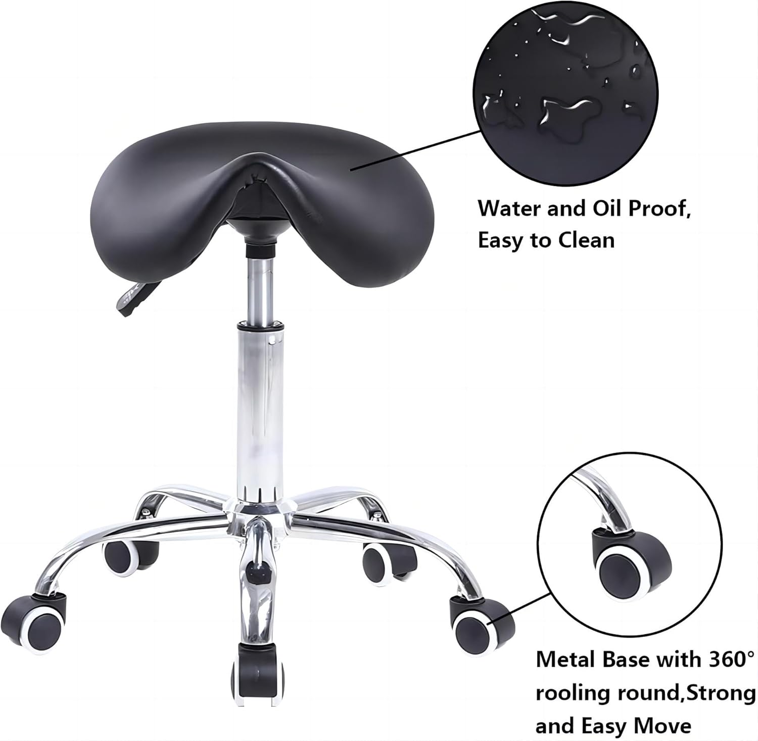 COOLBABY Saddle Chair, Saddle Stool with Wheels, Hydraulic Rolling Swivel Adjustable Stool Chair for Salon Spa Beauty Massage Dental Clinic Home Office