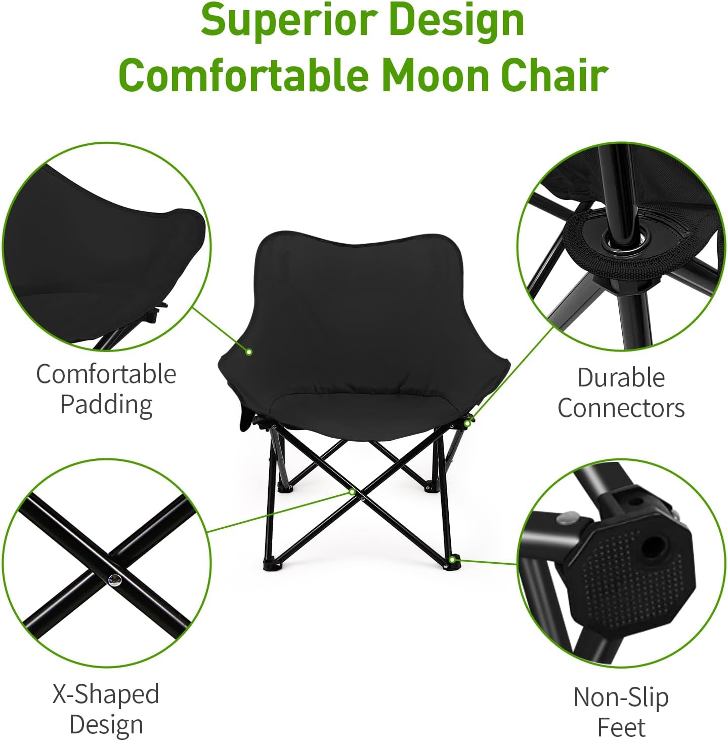 Folding Moon Chair, Portable Lightweight Camping Chair with Side Pocket, Foldable Backpacking Chair-GCC Home Center