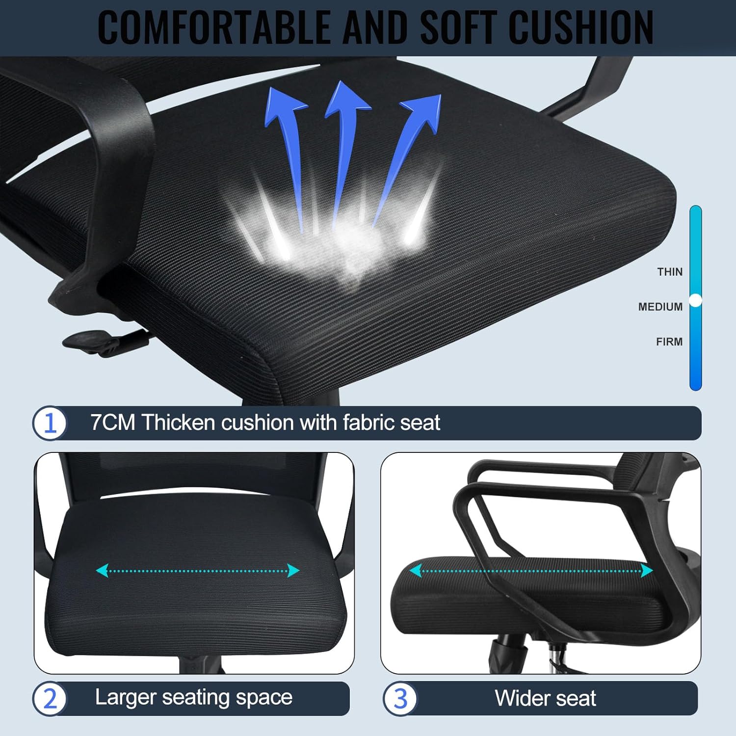 Ergonomic Office Chair with Adjustable Headrest | Desk Chair | Lumbar Support | Large Space Padded Seat Cushion|with Tilt Back|Mesh Breathable Backrest|60 * 60 * 131cm Black