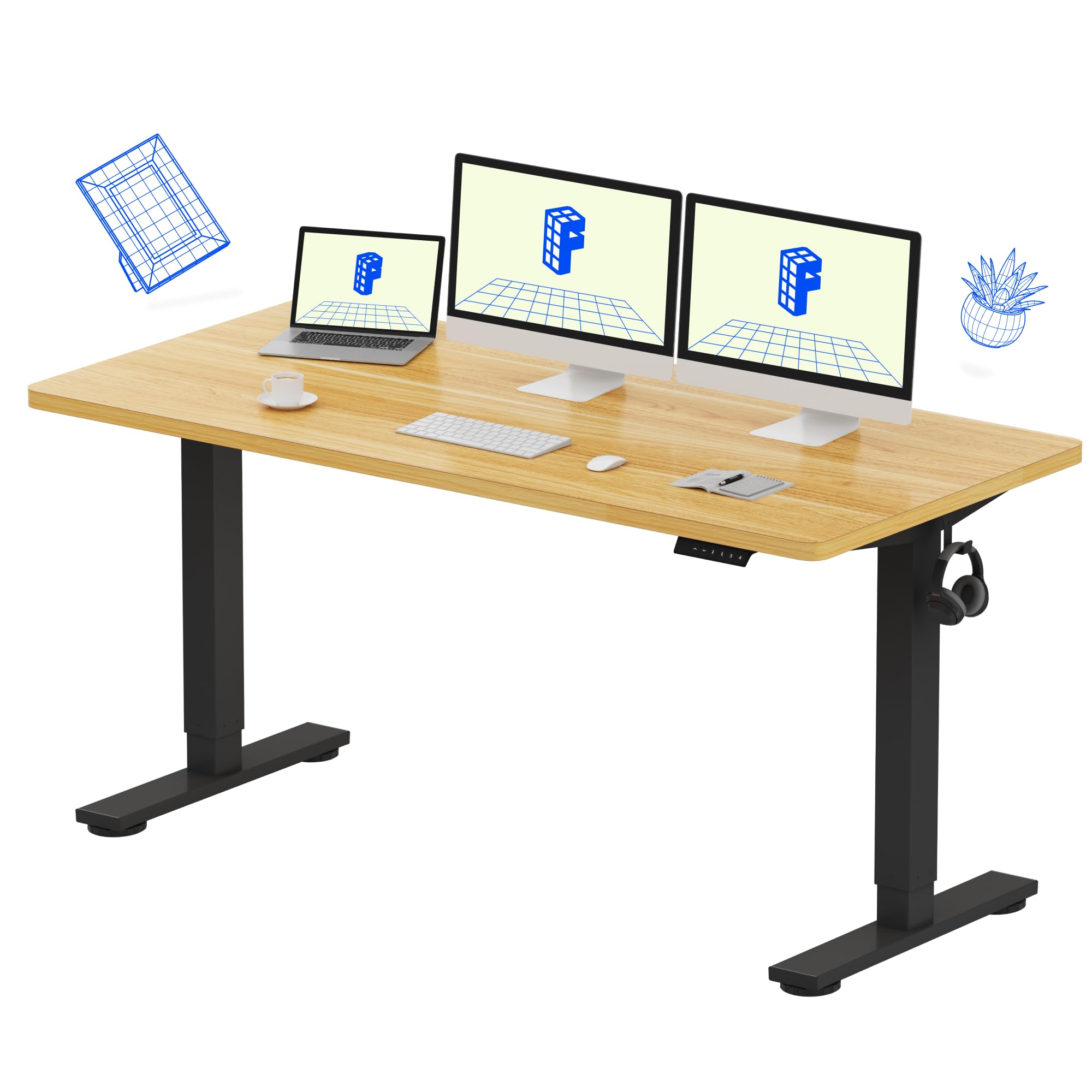 Flexispot 55 X 28 Inches Electric Stand Up Metal Desk Workstation, Whole Piece Desk Board Home Office Computer Standing Table Height Adjustable Desk Black Frame and 55 Black Top-GCC Home Center