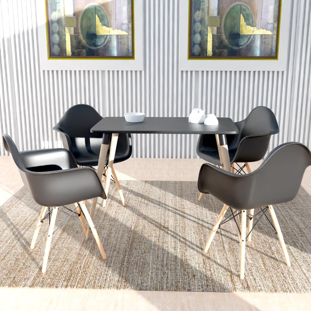 Mahmayi TJ HYT08 60DIA Round Pantry Table - Quad Leg base - Versatile for Home Office, Bistro, Balcony, Lawn, and Breakfast Nook - Fits Any Urban Decor Theme, Sturdy & Easy to Clean- Black(60cm)