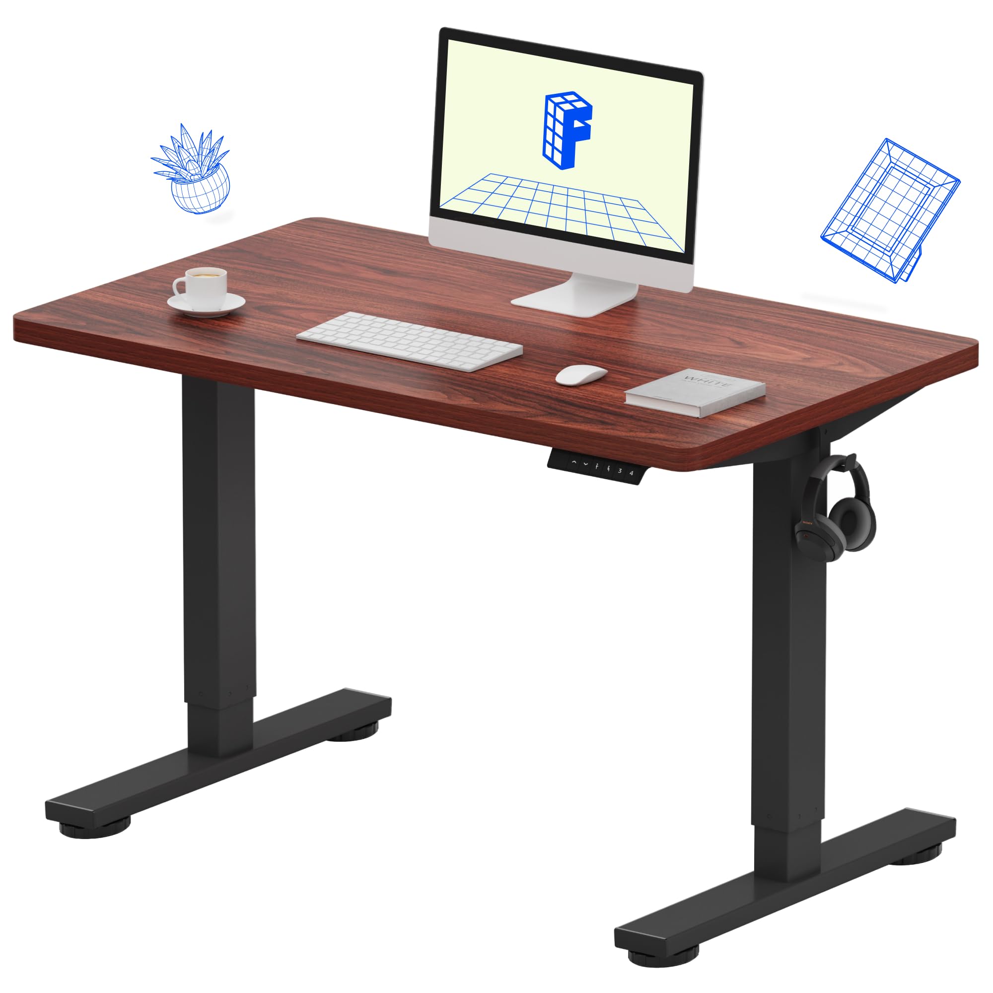Flexispot 55 X 28 Inches Electric Stand Up Metal Desk Workstation, Whole Piece Desk Board Home Office Computer Standing Table Height Adjustable Desk Black Frame and 55 Black Top-GCC Home Center