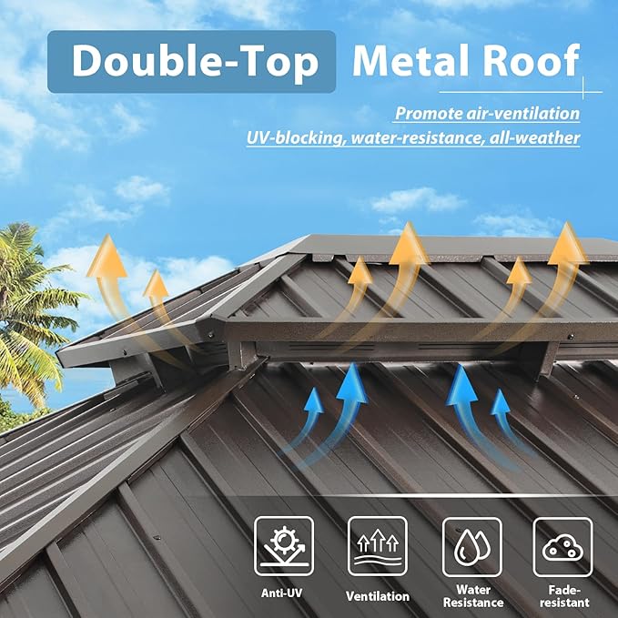 3x3m Double Roof Aluminum Gazebo - Black-GCC Home Center