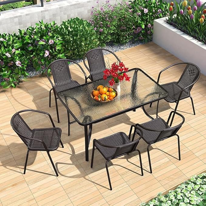 Dining Set 7 Piece Outdoor Furniture Patio Dining Table and Chair Balcony - Anthracite & Grey-GCC Home Center