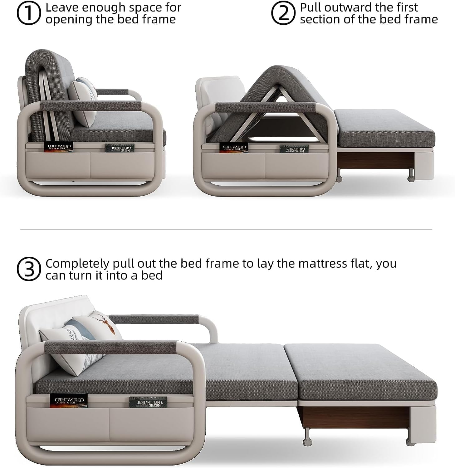 WENBO HOME Sofa Bed Pull Out Sofa Double Bed Multifunction Couch Bed Modern Style Sofa Bed Chair For Living & Bed Room (1.58m, Grey)-GCC Home Center