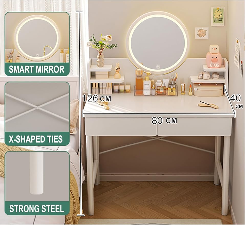 Makeup Vanity Table Dressing Table Flip Mirror With Drawers-GCC Home Center
