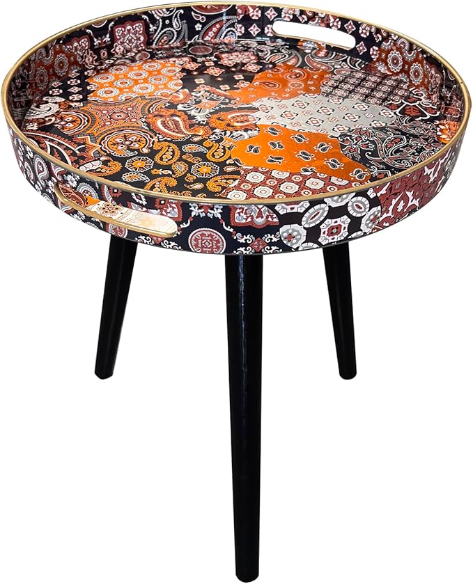 Plastics Tray Side Table – Indian Style Coffee Table with 17.7" Wooden Legs