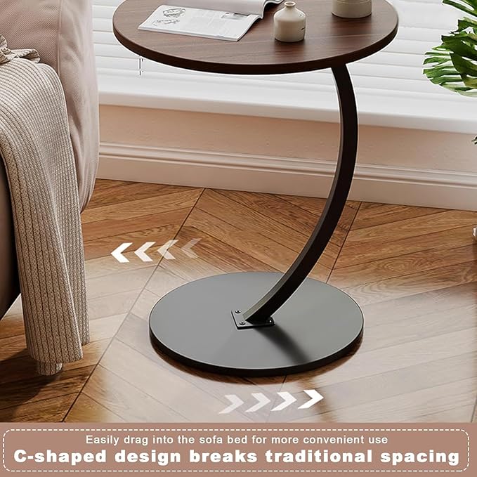 C-Shaped Side Table – Minimalist Laptop, Coffee, and Snack Table for Small Spaces
