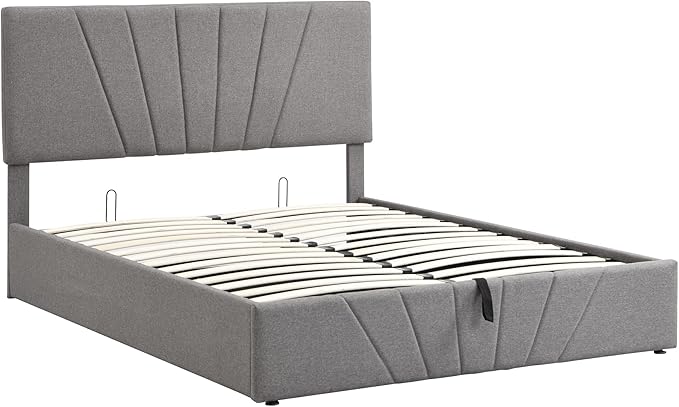 Full Lift Storage Bed with Storage Underneath and Headboard - Grey-GCC Home Center