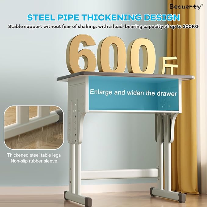 Adjustable Height Kids Desk and Chair Set With Large-Capacity Drawer