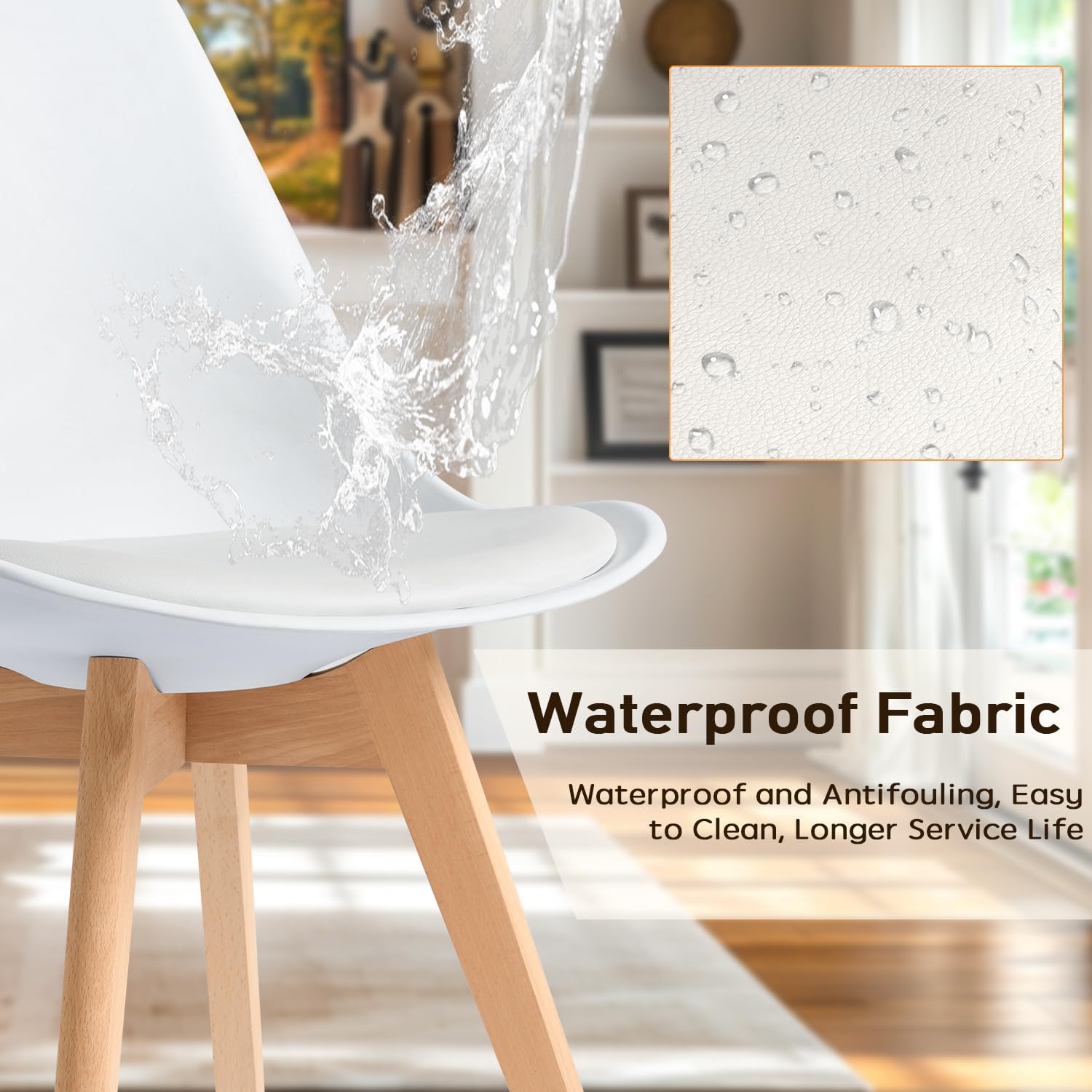 CangLong Mid Century Modern DSW Side Chair with Wood Legs for Kitchen, Living Dining Room, Set of 4, White-GCC Home Center