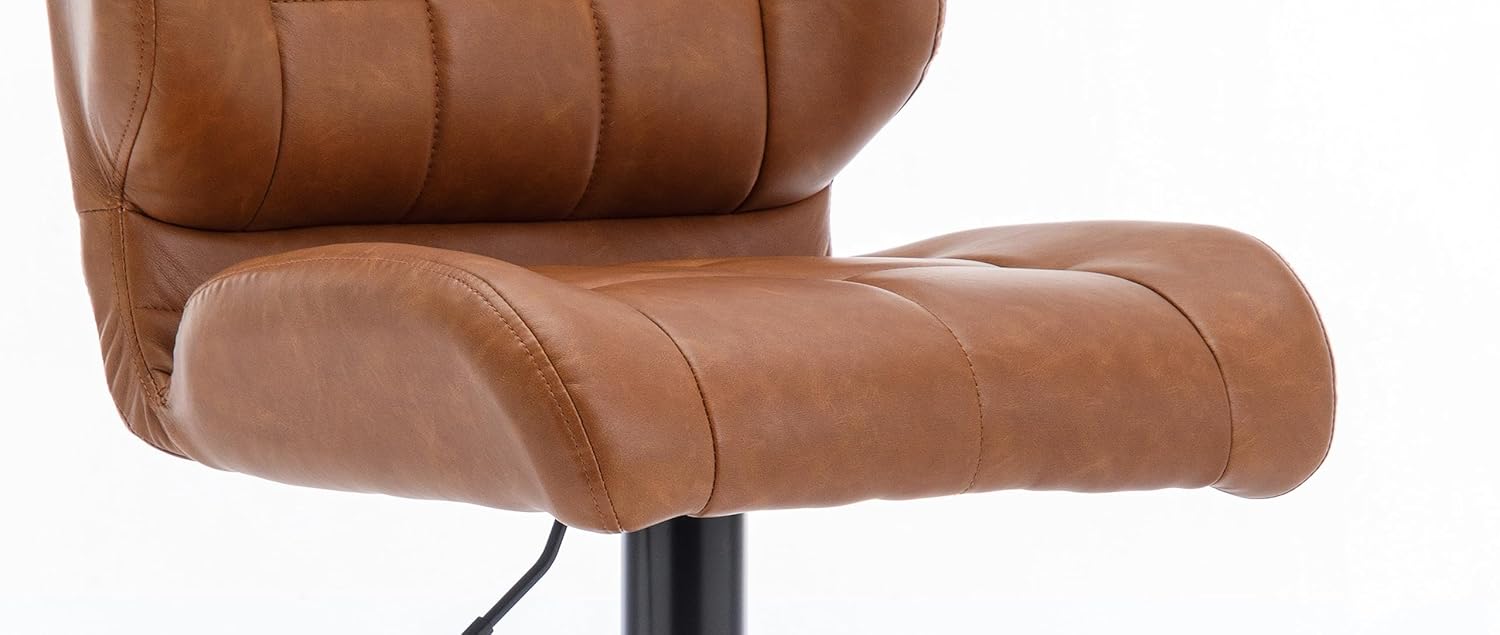 Urban Home Furniture Harvey Adjustable Bar Stools with Low Back, Swivel Medium Brown Faux Leather Bar Chairs for Kitchen/Island, Set of 2, Barstools for Kitchen Counter, Vintage Medium Brown