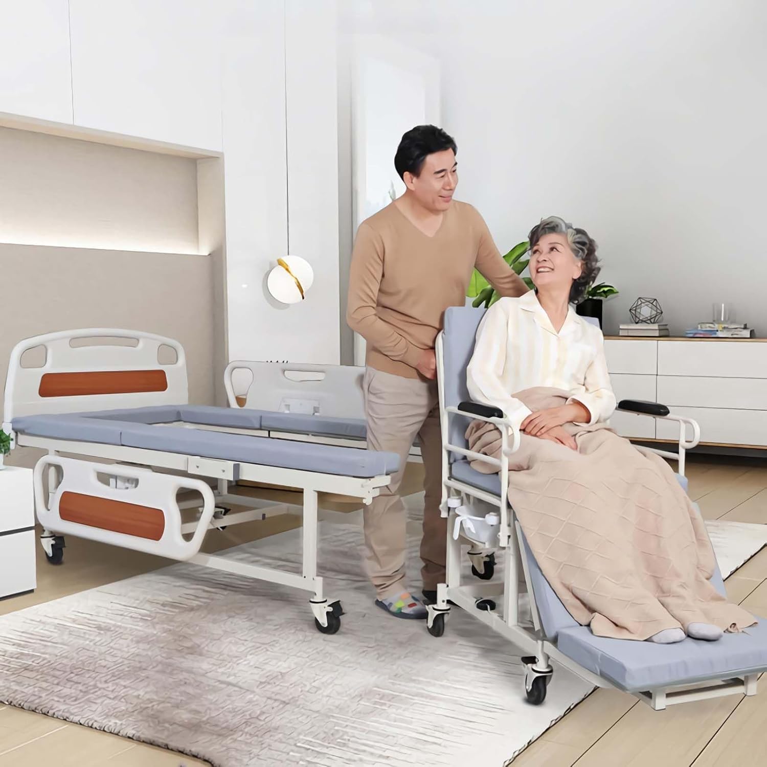 Electric Manual Home Nursing Bed with Built-in Wheelchair