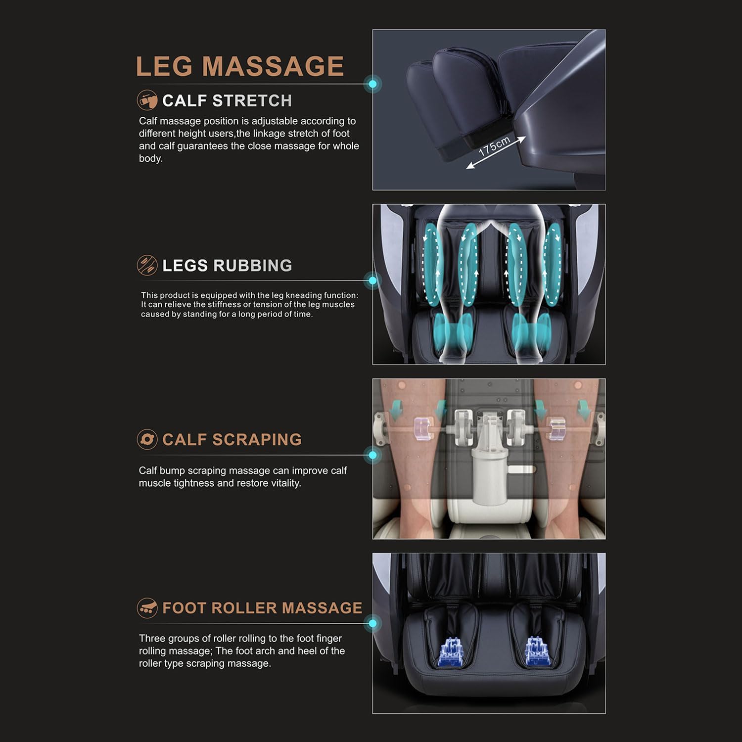 ARES iHealth Massage Chair with Smart Health Technology | 4D+SL Massage Mechanism | 20 Programs | Leg Auto Strech | Health Check | Heating Therapy | Bluetooth Speakers | Wireless Charger (Black/Gray)