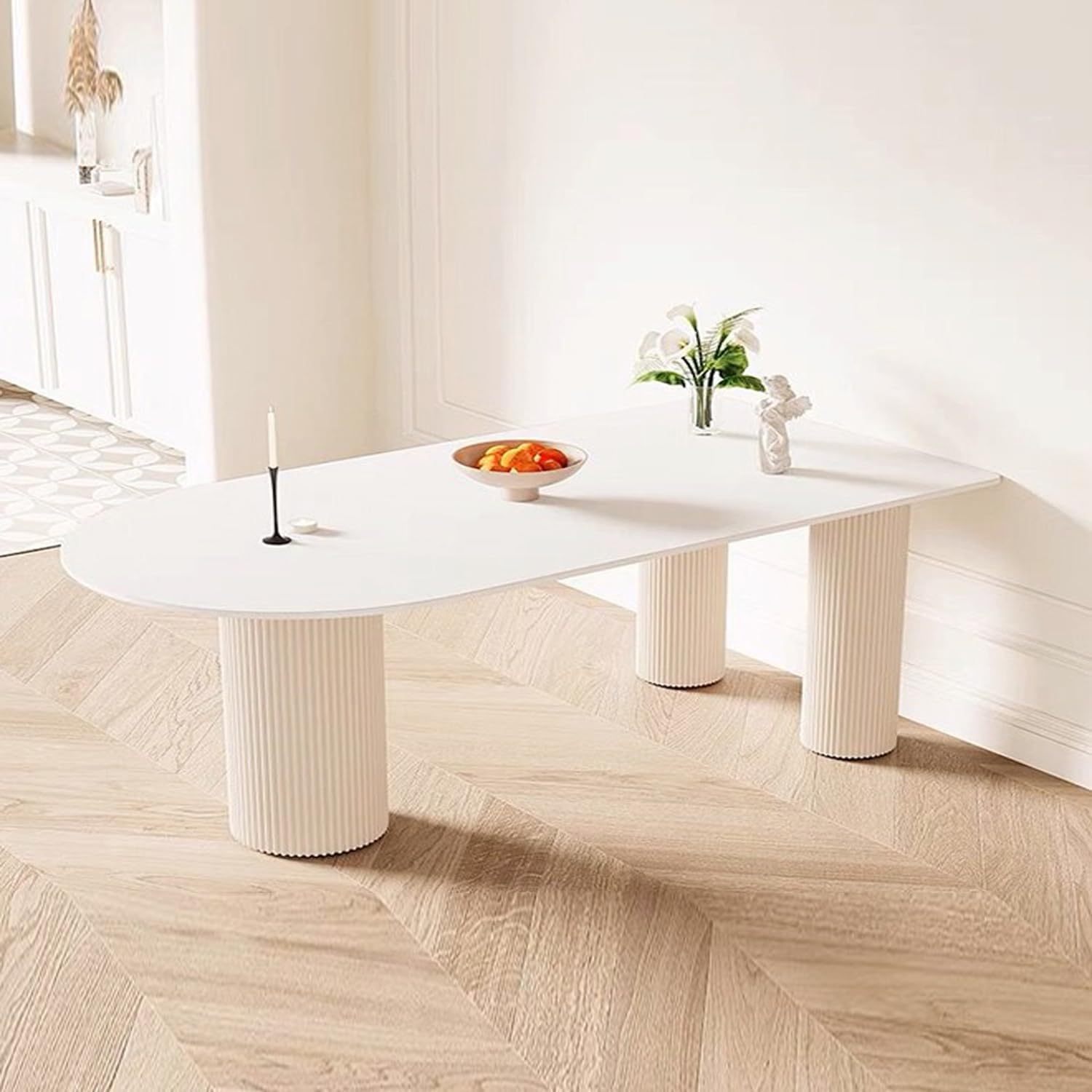 Kutis Modern Round Corner Kitchen Dining Table,Heavy Duty Slate Sturdy Indoor Table, Small Space Kitchen Furniture for Bar Living Room Office Leisure Coffee Table (120 x 60 x 75 CM).