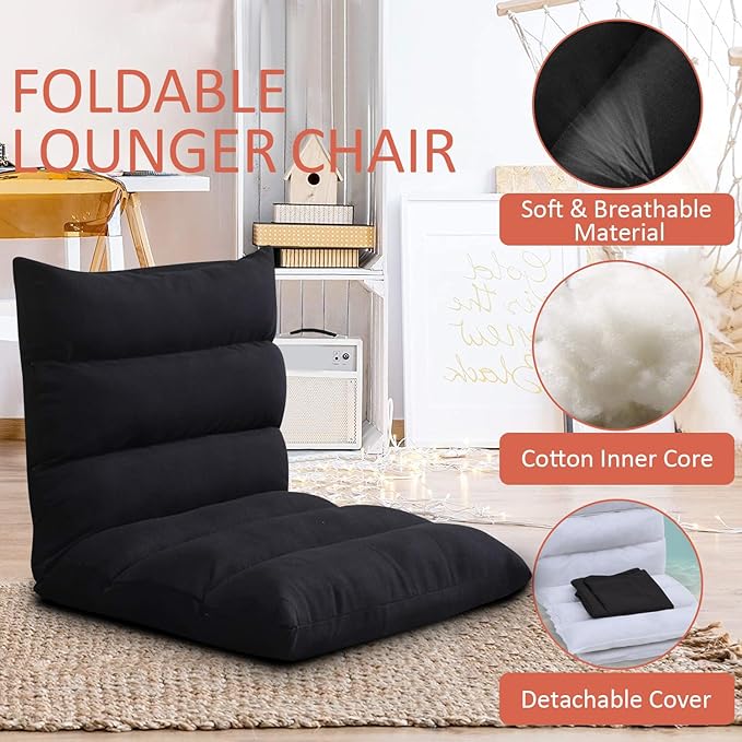Floor Chair Foldable Lounger Chair Folding Lazy Sofa Gaming Chair Adjustable High Back Couch Recliner for Patio Deck-GCC Home Center