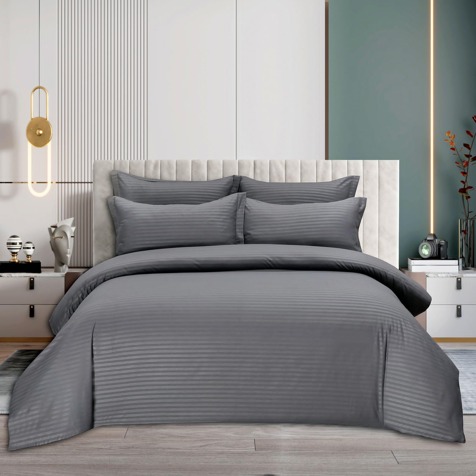 Generic Sleeping Bear 6-Piece Luxury King Size Cotton Bedsheet - Quilt Cover Set | 1 Fitted 200 * 200 Sheet + 1 Quilt Cover + 4 Pillow Cases (Beige)-GCC Home Center