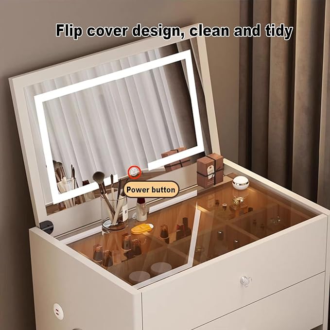 Multifunctional Makeup Vanity Dressing Table with Drawers and Chair 70 CM-GCC Home Center