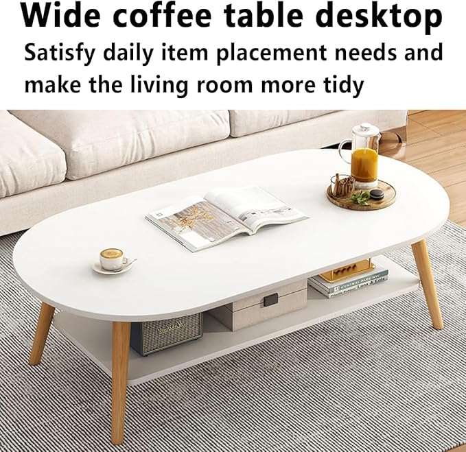 Modern White Marble 2-Tier Oval Coffee Table with Open Shelving-GCC Home Center