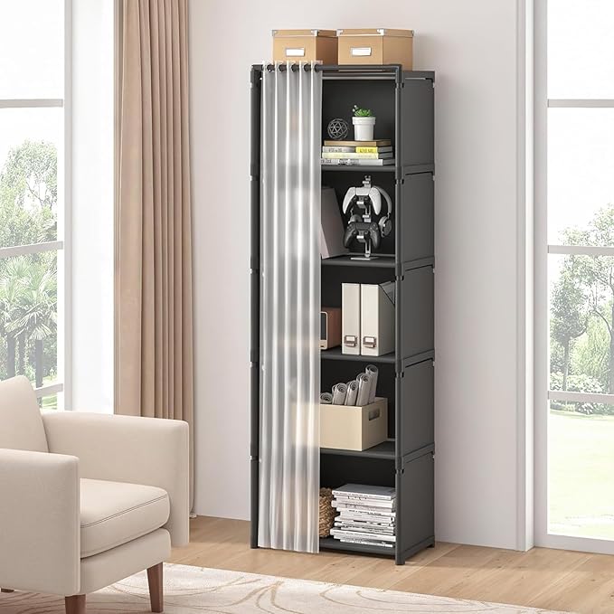 6-Cube Storage Organizer Book Shelf – DIY Metal Bookcase with Portable Design (Black, Matte Finish)