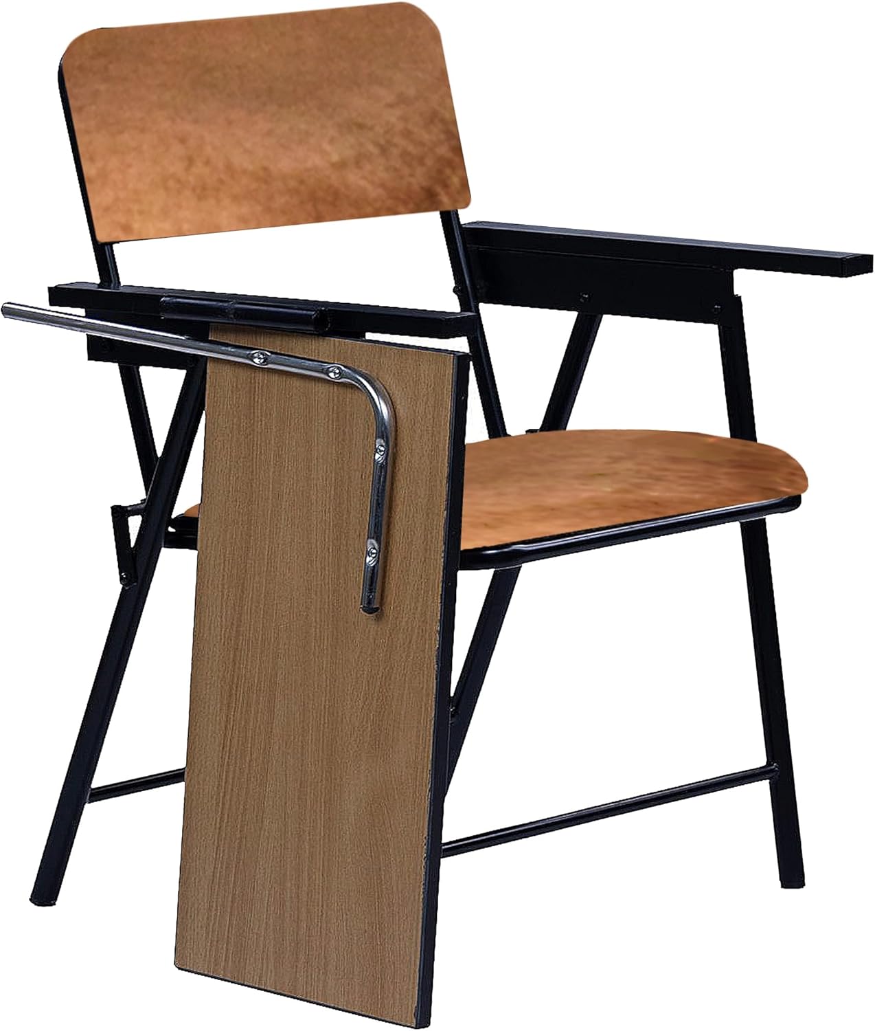 Spacecrafts Folding Cushion Study Chair | Space Saving | Desk Chair | Powder Coated With Cushion | Brown (With Writing Pad) - Mild Steel