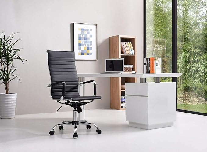Ergonomic Office Chair with Height Adjustable Seat, PU Chrome High-Back-GCC Home Center