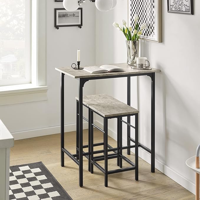 Bar Set-1 Bar Table and 2 Stools, Home Kitchen Breakfast Bar Set Furniture Dining Set (grey)-GCC Home Center