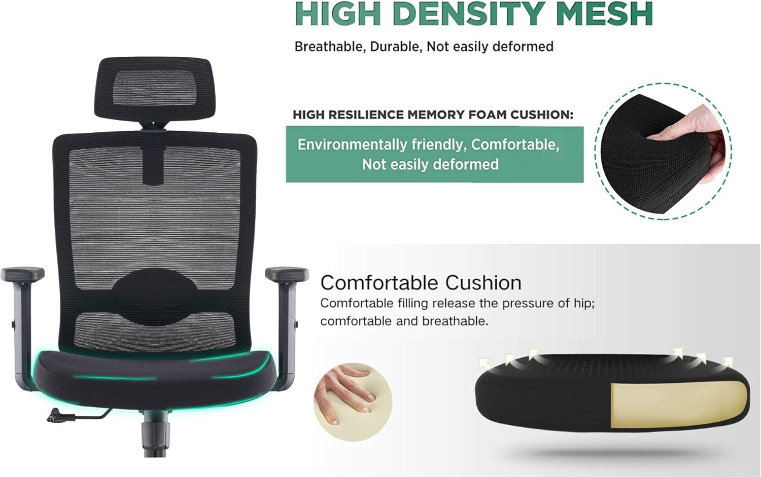 Modern High Back Office Chair With Adjustable Seat Height - Black-GCC Home Center