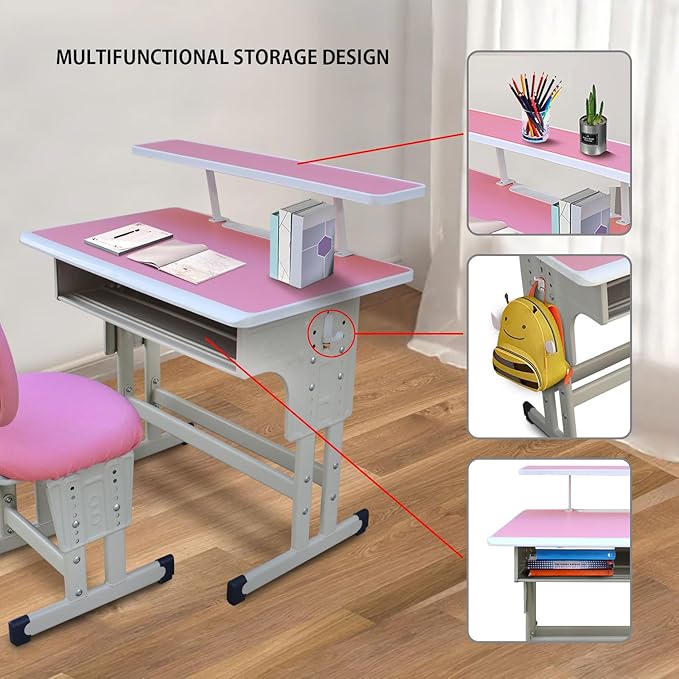 Adjustable School Desk and Chair Set For Primary & Secondary School – Ideal for Home