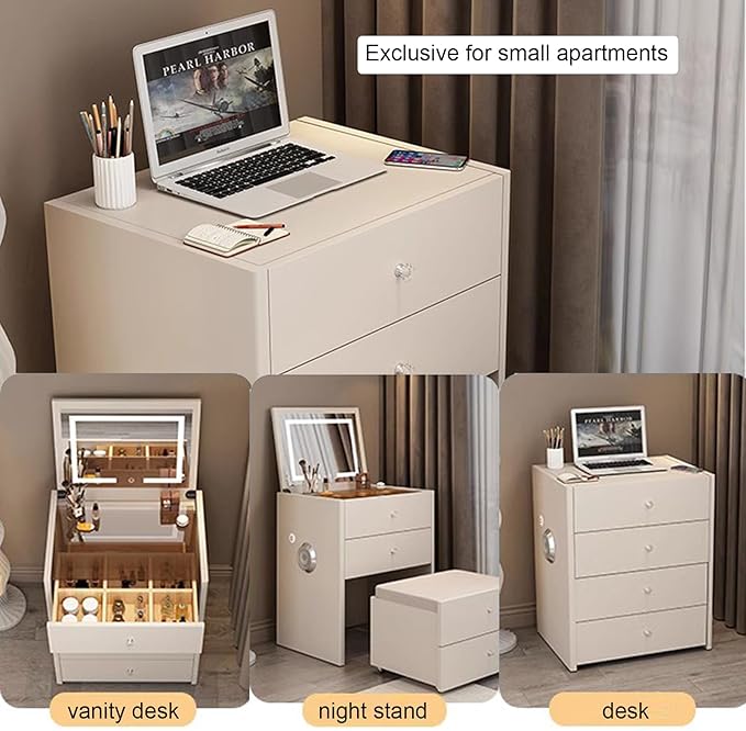 Multifunctional Makeup Vanity Dressing Table with Drawers and Chair 70 CM-GCC Home Center
