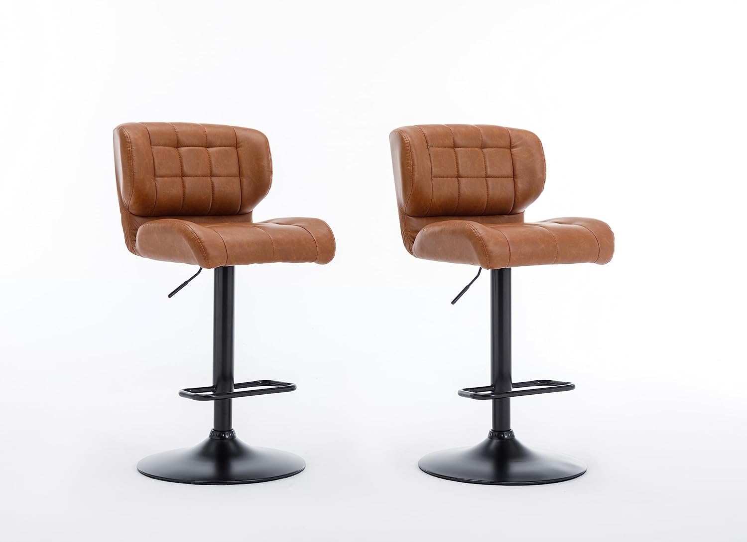 Urban Home Furniture Harvey Adjustable Bar Stools with Low Back, Swivel Medium Brown Faux Leather Bar Chairs for Kitchen/Island, Set of 2, Barstools for Kitchen Counter, Vintage Medium Brown