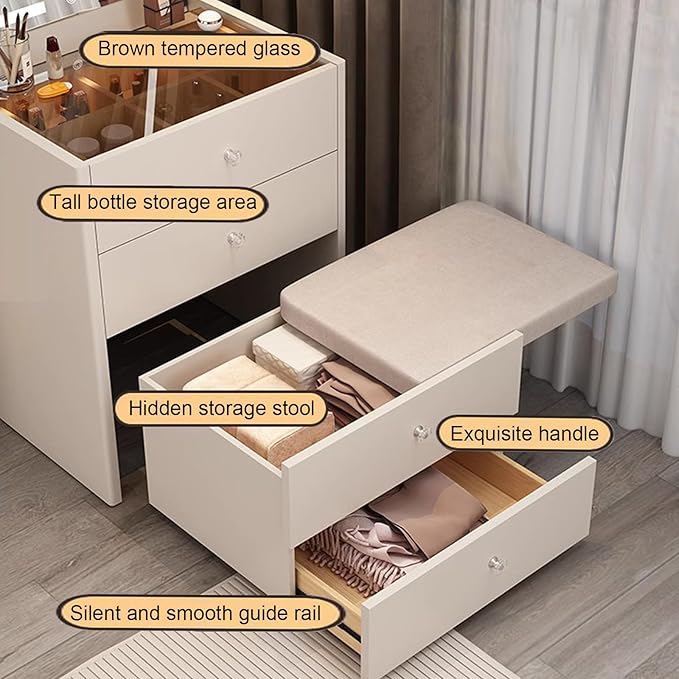 Multifunctional Makeup Vanity Dressing Table with Drawers and Chair 70 CM-GCC Home Center