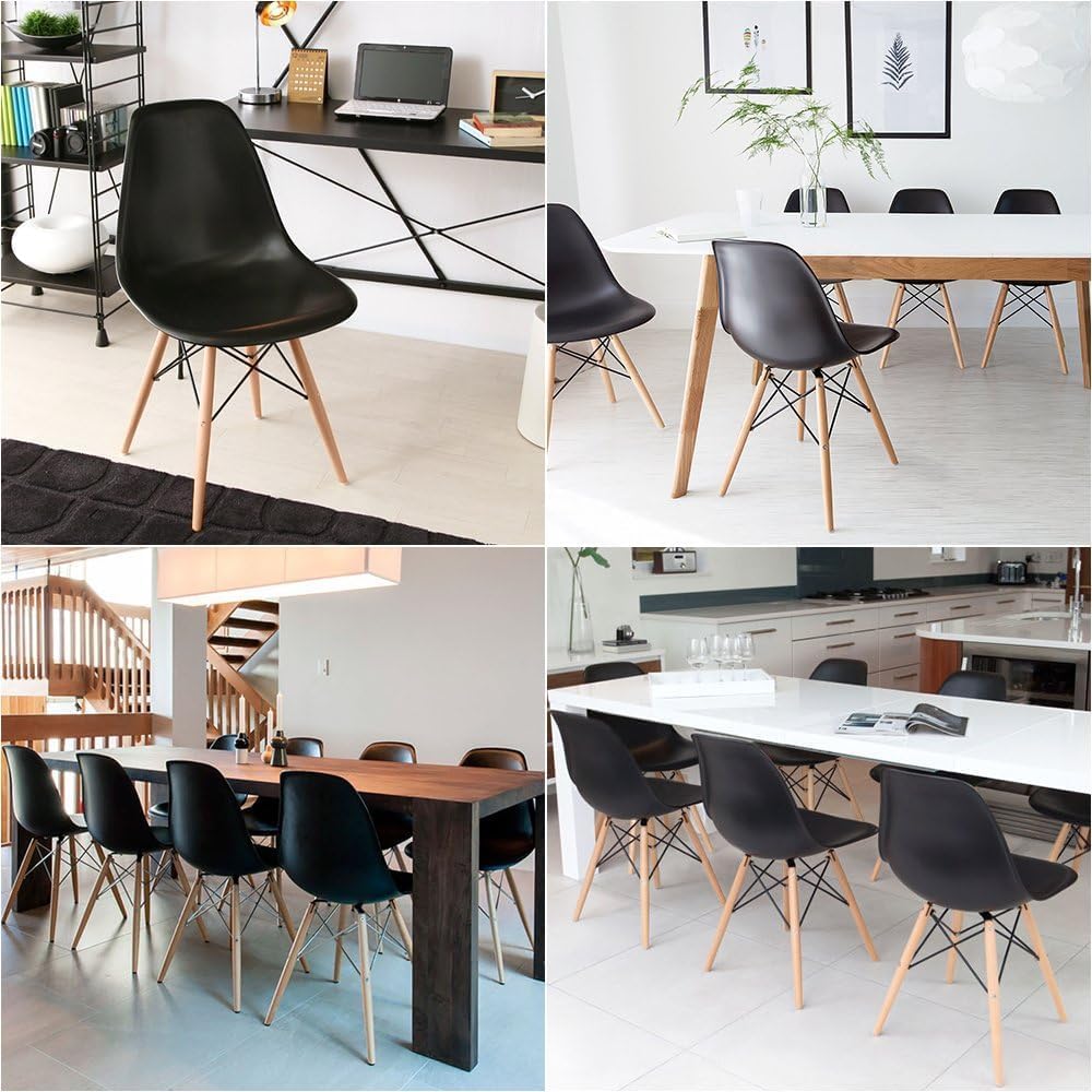 Set of 2 Black Shell Dining Chair, Mid-Century Modern Eames DSW-GCC Home Center