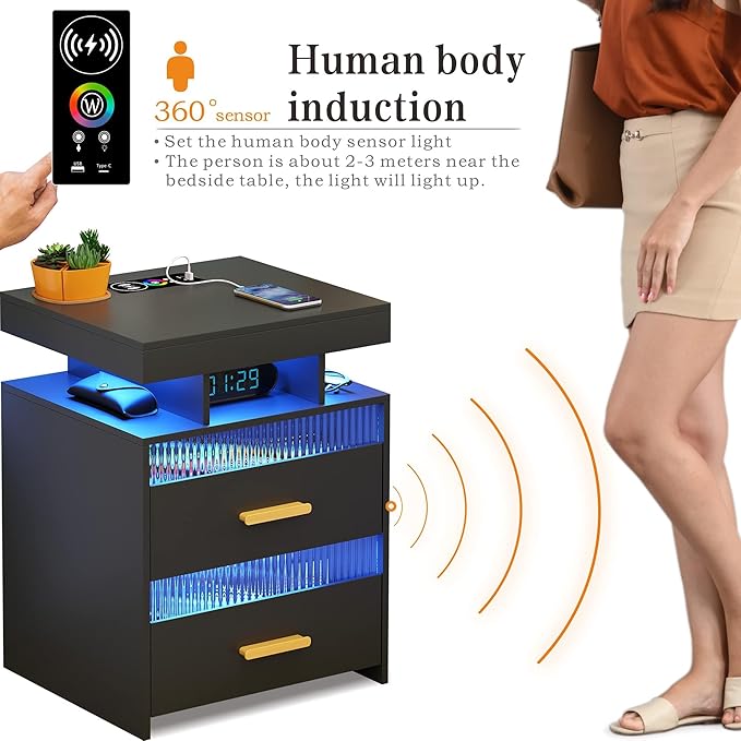 Smart LED Nightstand with Charging Station (45 x 40 x 60 cm)