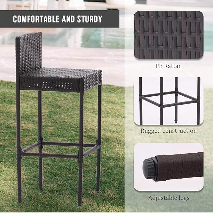 5-Piece Rattan Patio Bar Set – Outdoor Wicker Furniture with Storage Shelf, Dining Table-GCC Home Center