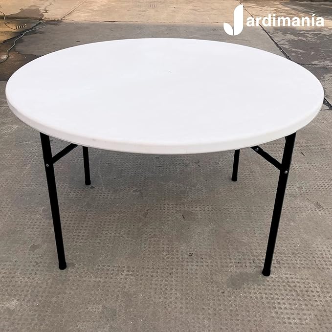 Plastic Outdoor Table, 115 cm Diameter Folding and Portable, Round, Heavy Duty Steel Base, Folding Legs-GCC Home Center