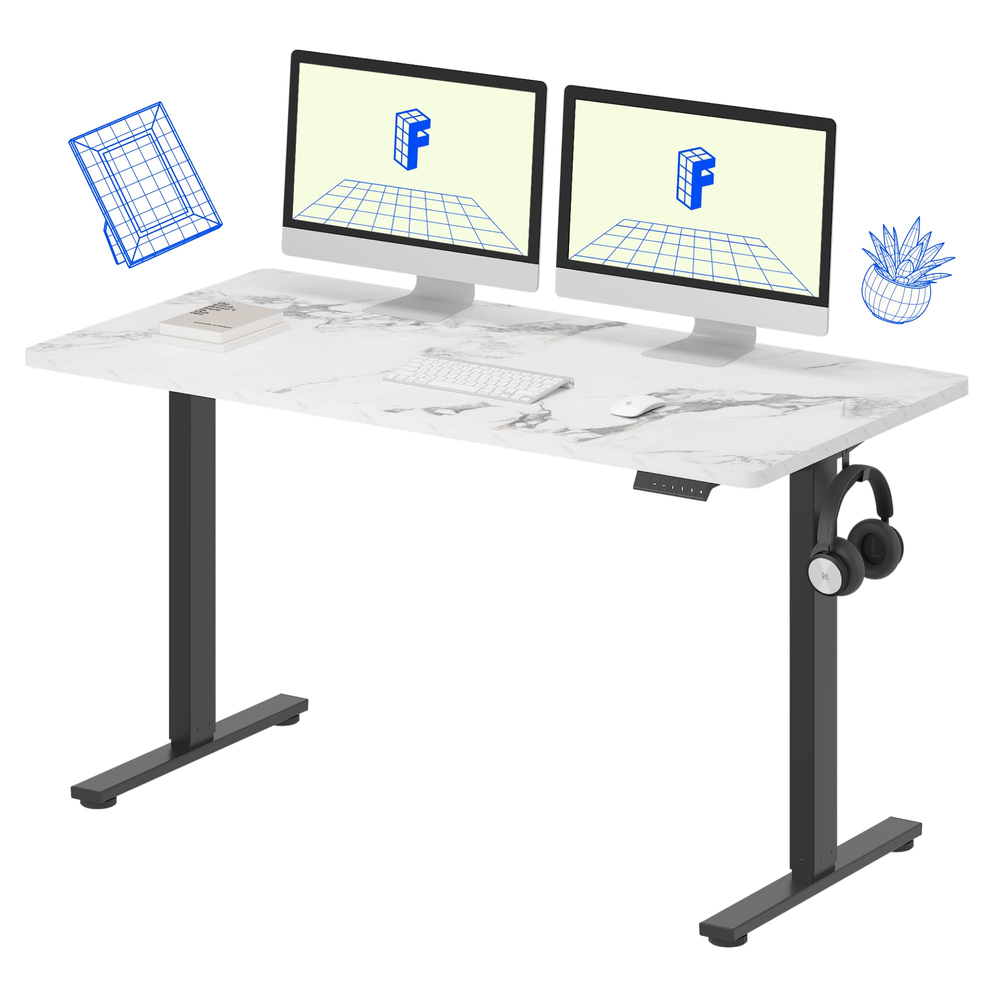 Flexispot 55 X 28 Inches Electric Stand Up Metal Desk Workstation, Whole Piece Desk Board Home Office Computer Standing Table Height Adjustable Desk Black Frame and 55 Black Top-GCC Home Center
