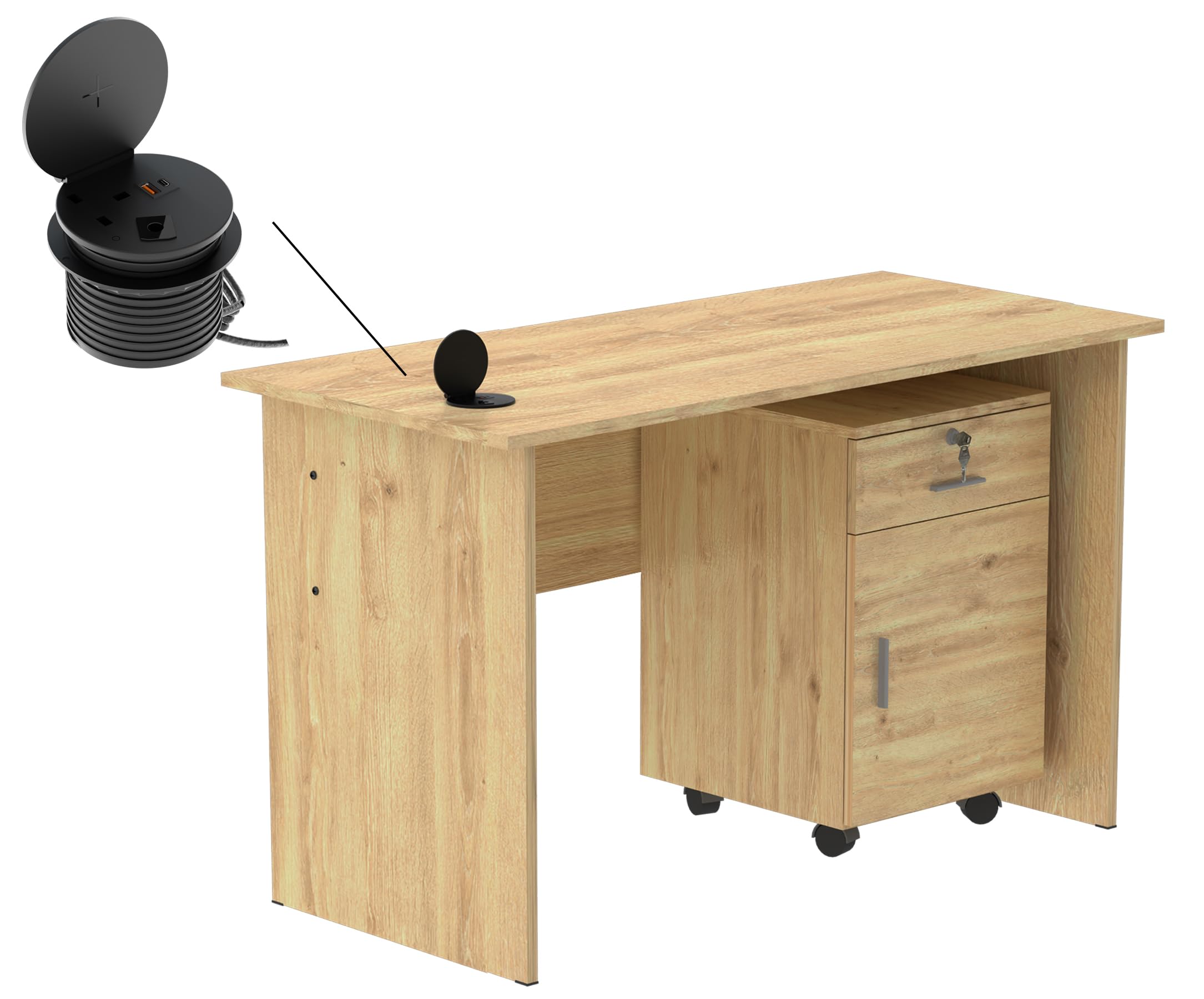 Mahmayi Modern MP1 120x60 Study Writing Table with BS01 Super Recessed Power Strip Desktop Socket Board, Modern Executive Desk for Adults, Home Offices, Schools, Laptop, Computer Workstation - WHITE