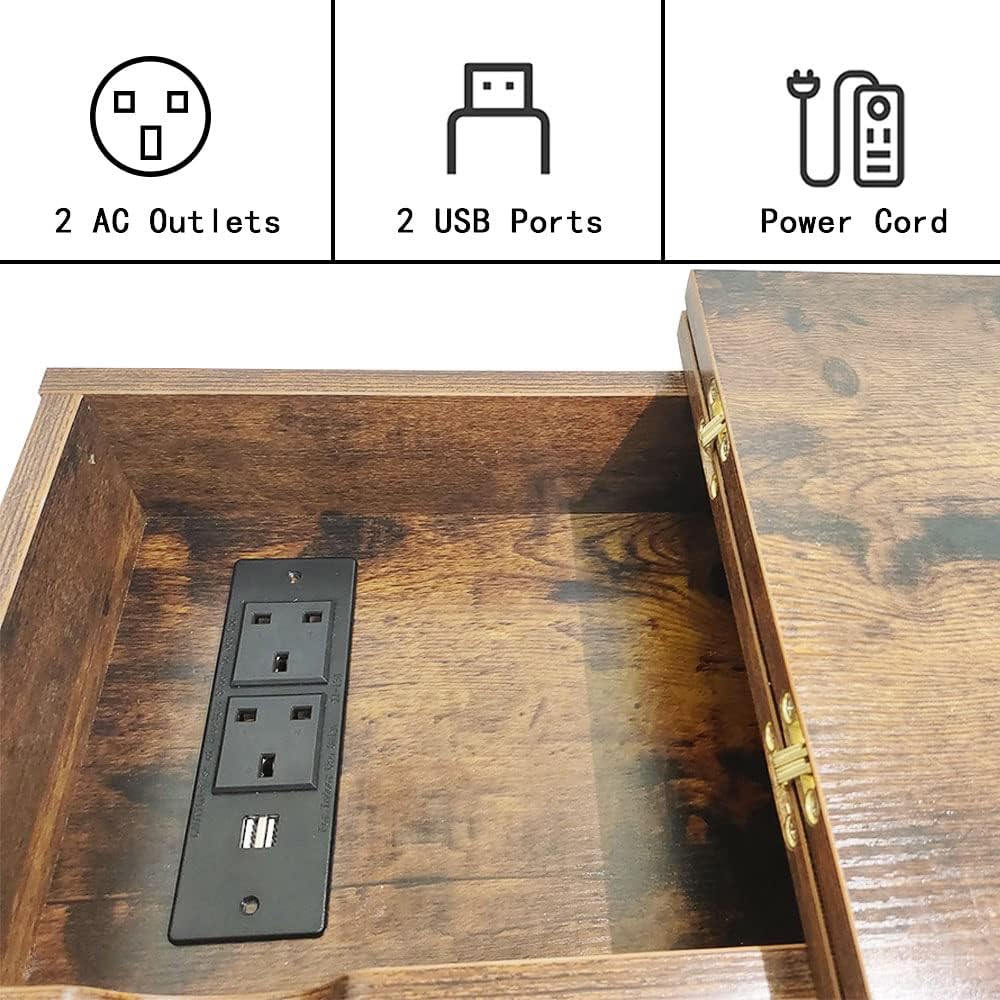 NeoStyle Side Table with Charging Station, Nightstand with USB Ports and Outlets,Flip Top Open Narrow Sofa End Table with Storage Shelf for Living Room, Bedroom